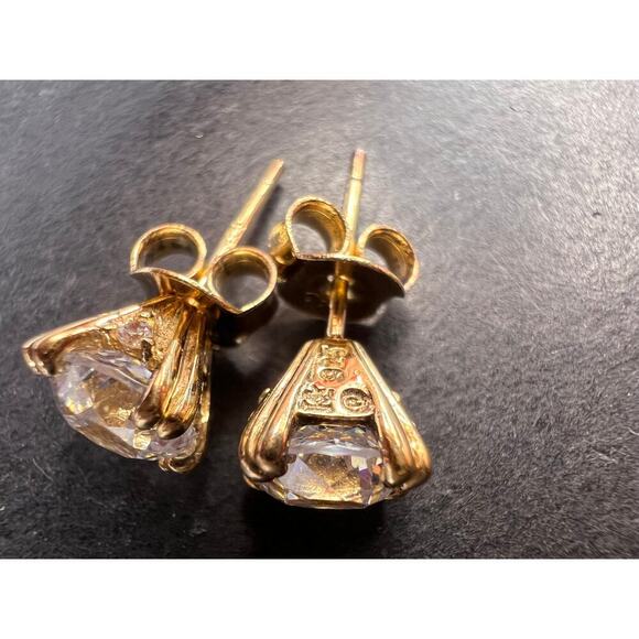 CZ stud earrings in gold over sterling silver - Picture 7 of 11